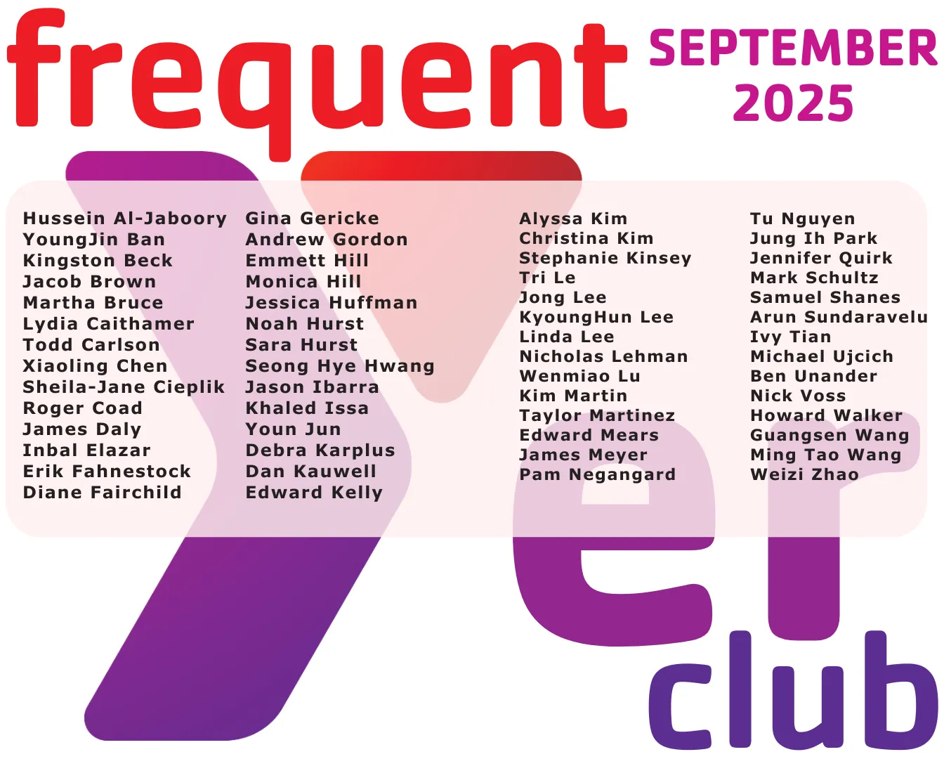 September Frequent Yers Club 